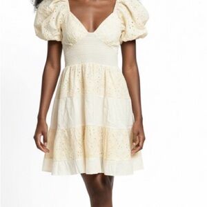 Elegant Cream Puff Sleeve Dress